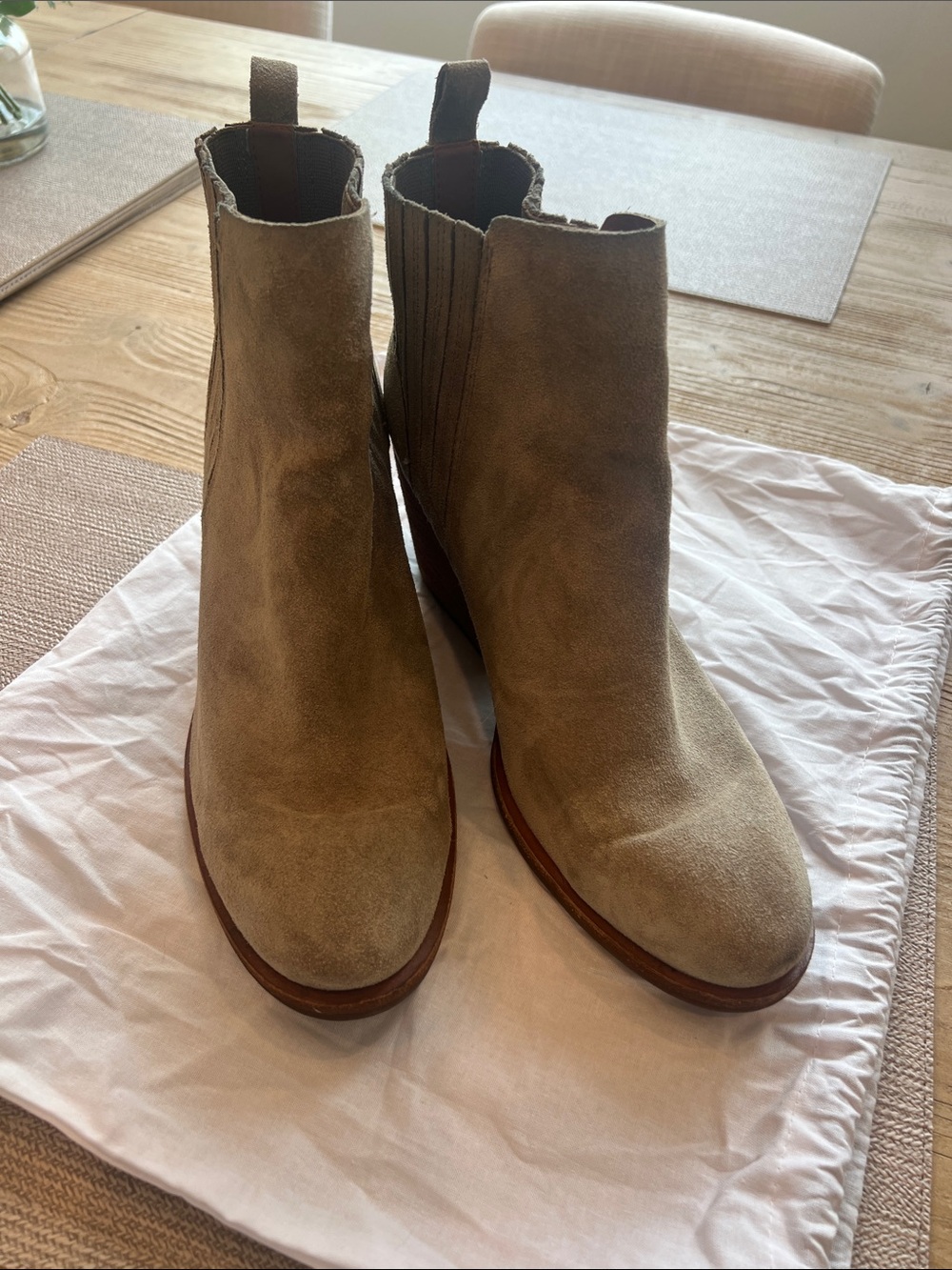 Kork-Ease Suede Ankle Boots in Taupe size 8.5